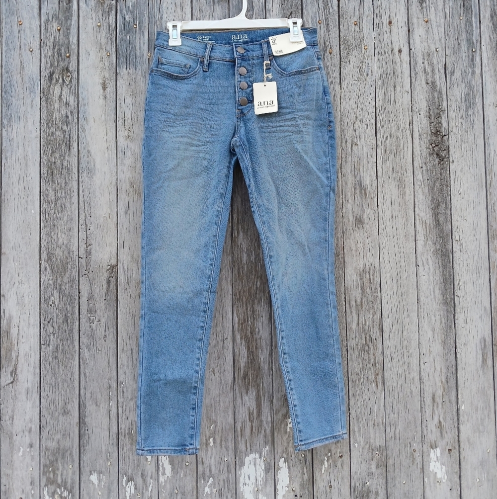 A.N.A. A New‎ Approach Jeans Womens Sizs 2 Petite High Rise Skinny Button Fly